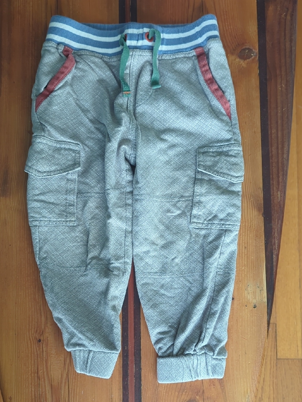 Kids Cargo Joggers in Light Gray with Blue Waistband